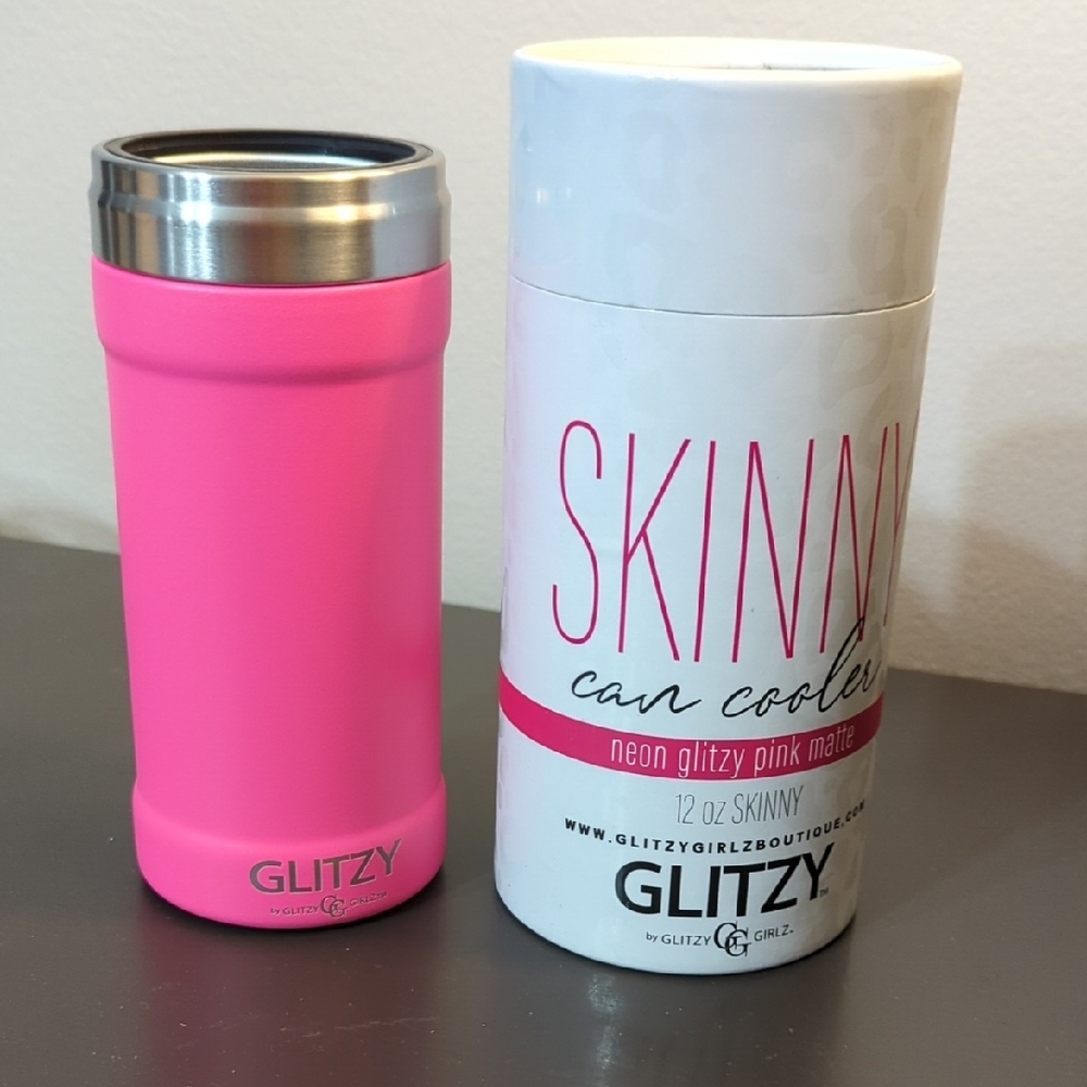 Glitzy Pink Skinny Can Cooler